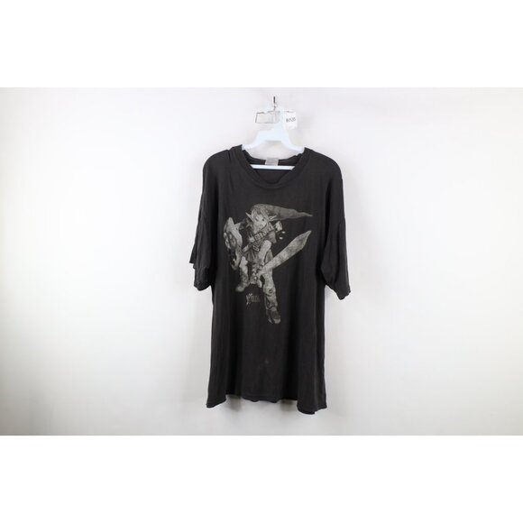 Vintage 90s Mens XL Thrashed Spell Out Game Zelda Ocarina of Time T-Shirt Black